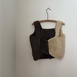Two tone cream and brown wool vest wide straps